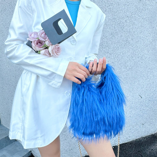 Sac à bandoulière en peluche de couleur unie pour femme