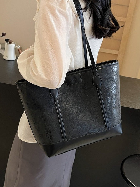 Women Fashionable Solid Color Large Capacity PU Tote Bag