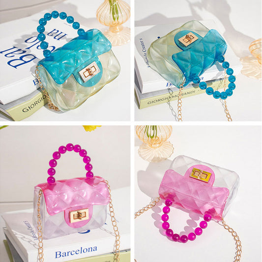 Sac à bandoulière en PVC transparent pour femme, joli sac à rabat avec boucle et décoration en perles