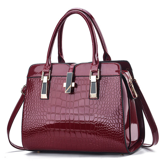 Sac à main carré en cuir brillant à imprimé crocodile pour femme, grande capacité