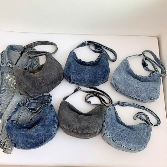 Sac à bandoulière en jean simple et tendance, grande capacité