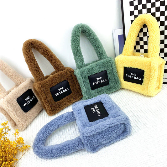Autumn Winter Women Fashion Letter Plush Square Mini Handbag