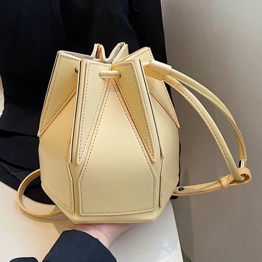 Women Fashion Car Stitching Color Contrast Stitching Bucket Handbag
