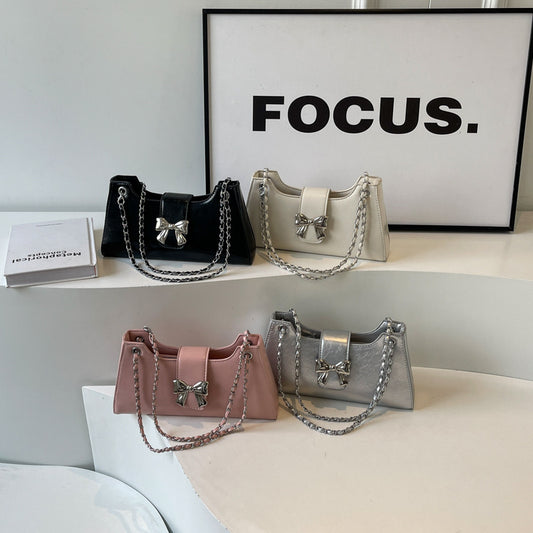 Sac à bandoulière carré à nœud de couleur unie pour femme