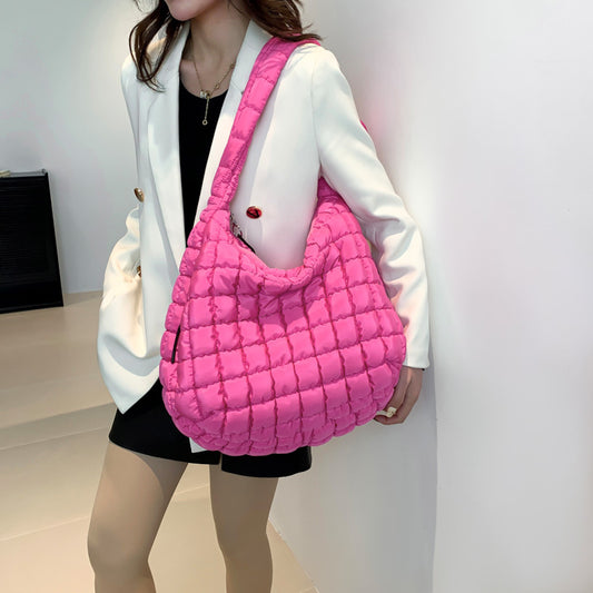 Women Fashionable Solid Color Large Capacity Pleated Cloud Shoulder Bag