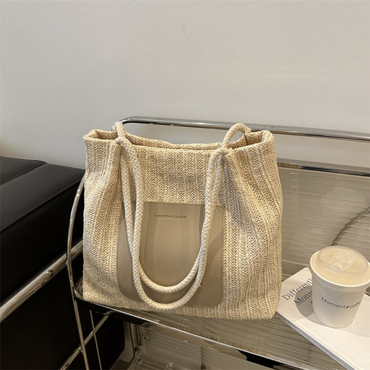 Sac fourre-tout tissé simple et tendance pour femme, grande capacité