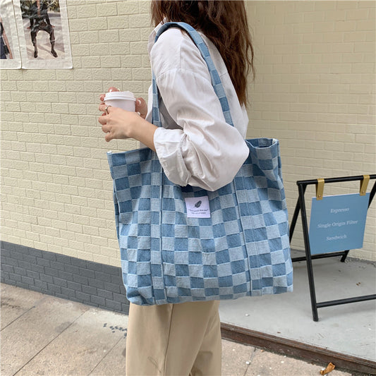 Sac fourre-tout en toile grande capacité à motif léopard et carreaux pour femme