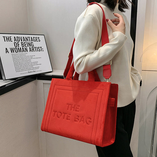 Women Winter Fashion Plush Large Capacity Letter Embroidery Tote Bag
