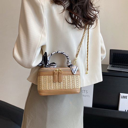 Sac à bandoulière carré tissé à la mode pour femme avec chaîne et fermeture éclair