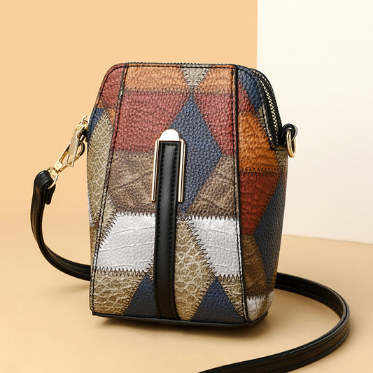 Sac à bandoulière en PU à motif patchwork de diamants et blocs de couleurs irréguliers pour femmes