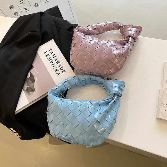 Women Creative Woven Knot Design Solid Color PU Handle Bag
