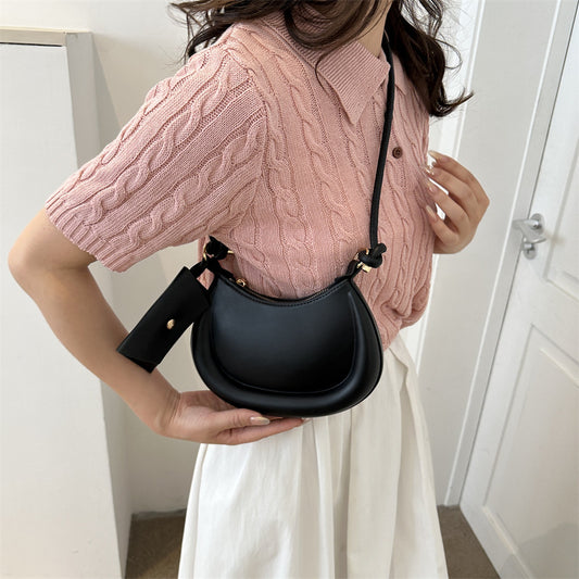 Women Fashion Solid Color Semi-Round Coin Purse Pendant Shoulder Bag