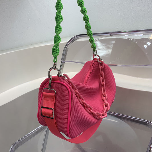 Women Trendy Creative Twist Design Chain Decoration Large Capacity PVC Shoulder Bag