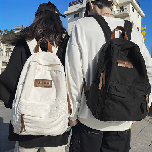 Canvas Neutral Casual Design Solid Color Large Capacity Backpack