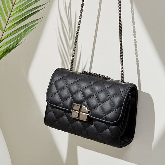 Sac à bandoulière décontracté à chaîne et motif losanges pour femme, couleur unie