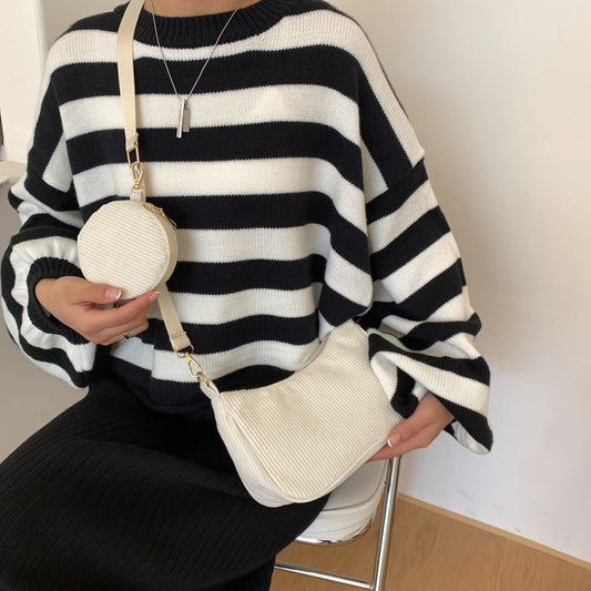 Women Fashion Vintage Suede Zebra Printed Crossbody Bag