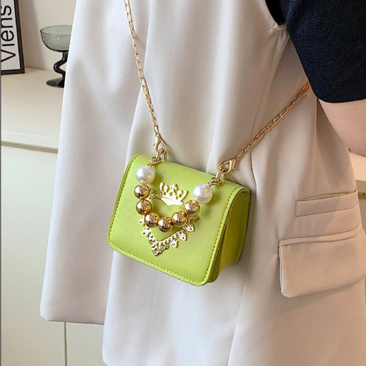 Women Fashion Elegant Heart Pearl Handbag Crossbody Small Square Bag