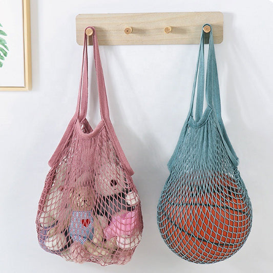 Fashion Casual Solid Color Cotton Knitted Shopping Net Bag Beach Bag
