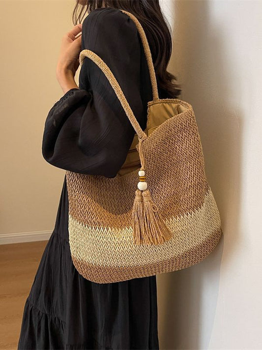 Sac fourre-tout en paille tissée à la mode pour femme, grande capacité
