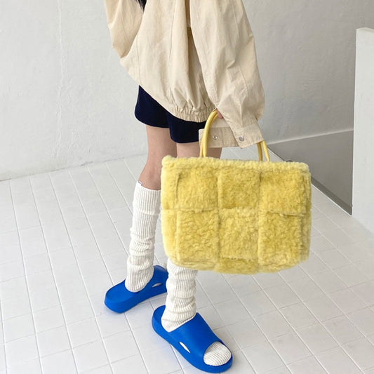 Women FashionLamb Wool Green Woven Tote Bag