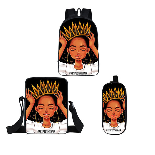 Cartoon Girls Printed Backpack Pencil Bag Lunch Bag Set