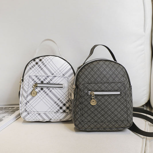 Women Fashion Plaid Pattern Zipper Mini Size School Bag Pu Backpack