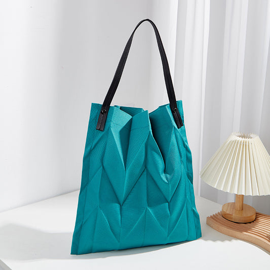 Women Fashion Casual Large Capacity Geometric Canvas Pleated Tote Bag