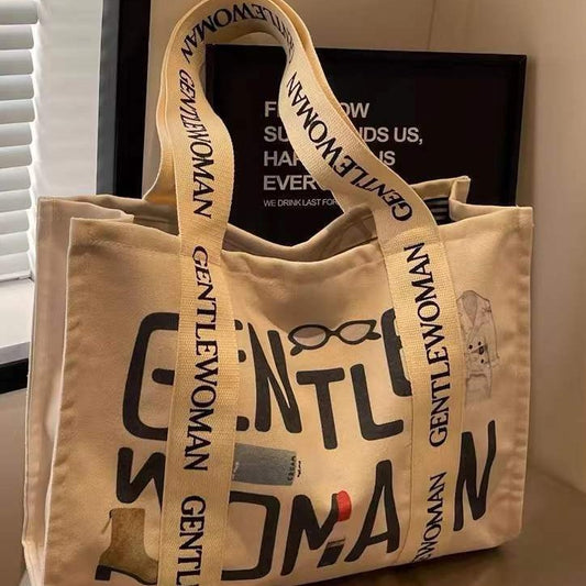 Women Casual Letter Printed Large Capacity Canvas Tote Bag