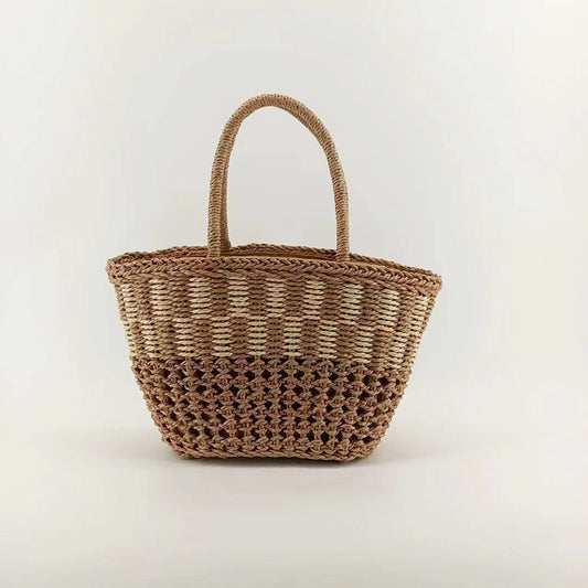 Sac fourre-tout en paille tissé à la main pour femme, sac à main creux