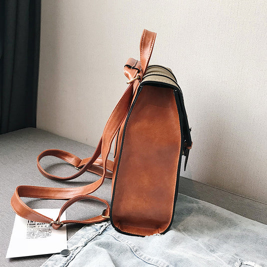 Women Vintage Clamshell Design Color Blocking Backpack