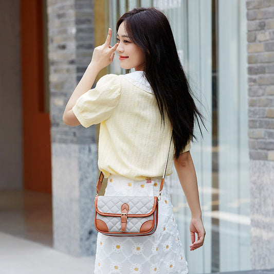 Sac messager à carreaux multicolores brodés avec lettres pour femmes