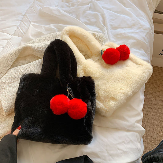 Women Fashion Cherry Plush Tote Bag