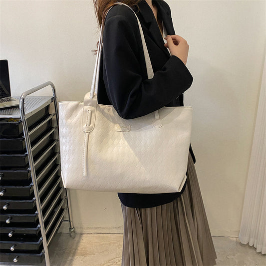 Women Fashionable Simple Solid Color Large Capacity PU Tote Bag