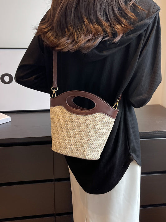 Sac seau en paille tissée à la mode pour femmes, sac à bandoulière d'été