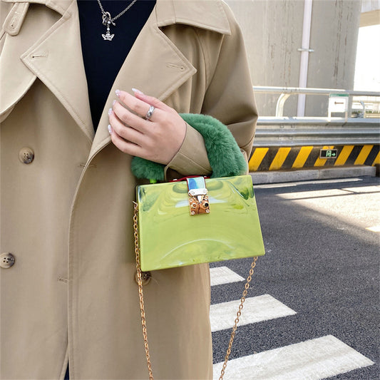 Fashionable Tie Dye Acrylic Plush Tote Shoulder Bag