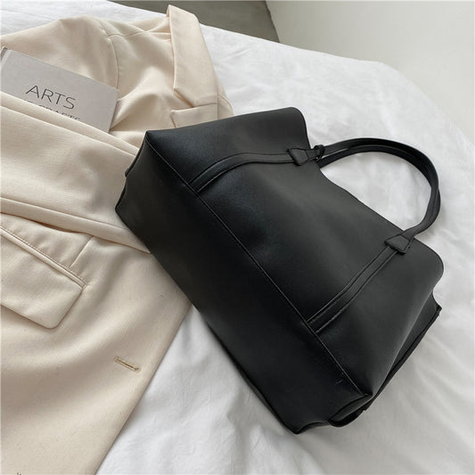 Women Fashionable Simple Solid Color Large Capacity PU Tote Bag