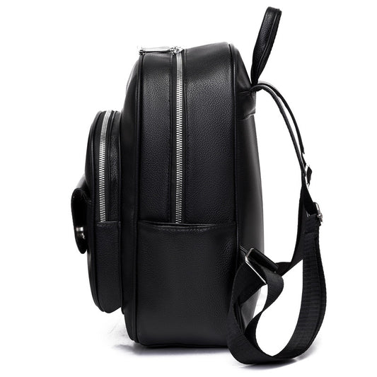 Vintage Women Solid Color PU Leather Soft Casual Zipper Backpack