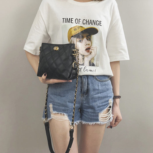 Sac à bandoulière tendance en PU pour femme, couleur unie, avec chaîne et cadenas en losange