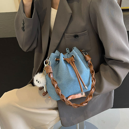 Sac seau en denim à cordon de serrage personnalisé et tendance
