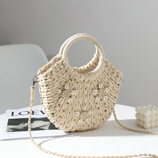 Bohemian Holiday Woven Straw Shell Handbags