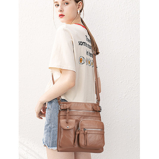 Sac à bandoulière carré en PU à fermeture éclair multi-poches rétro pour femme