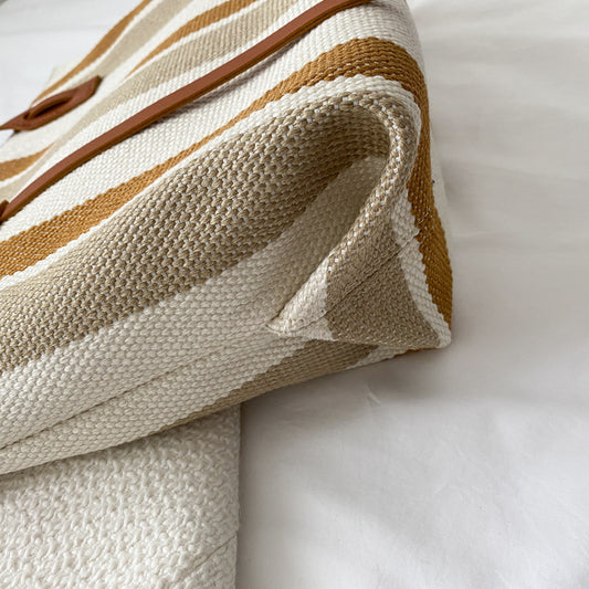 Sac fourre-tout décontracté à rayures verticales et à couleurs contrastées pour femme, grande capacité