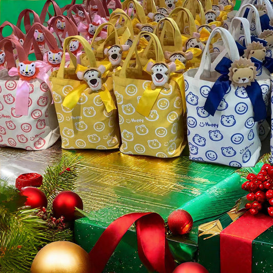 Simple Cartoon Bear Head Smiley Print Canvas Shopping Bag