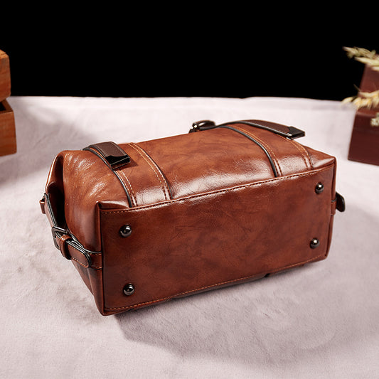 Women Fashion Retro Large Capacity PU Handle Shoulder Bag