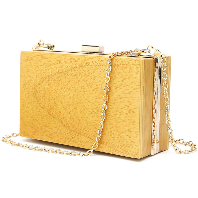 Women Simple Wooden Retro Chain Shoulder Clutch Bag