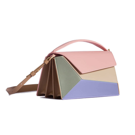 Women Fashion Casual PU Geometry Color Blocking Clutch Shoulder Crossbody Bag
