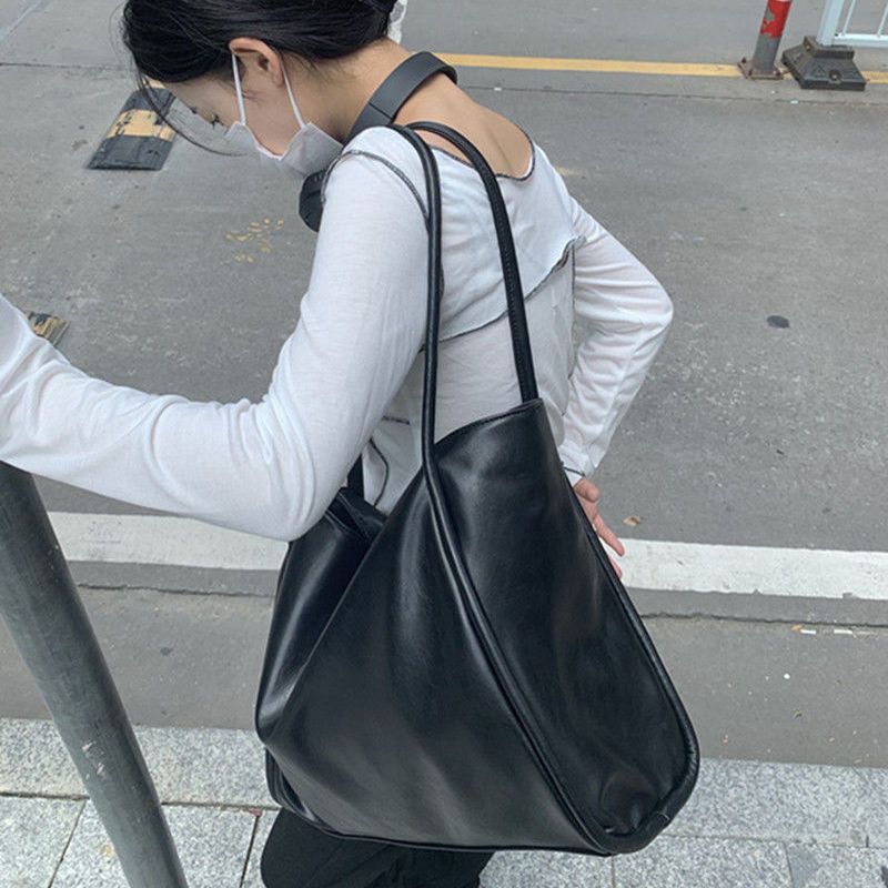 Women Fashionable Simple Solid Color Large Capacity PU Tote Bag