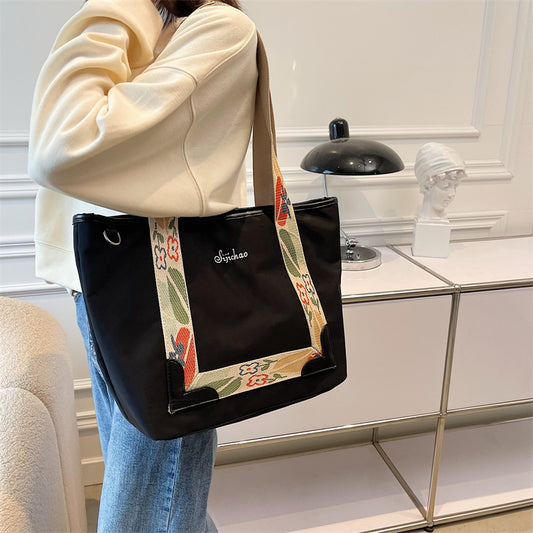 Women Casual Floral Printed Waterproof Large Capacity One Shoulder Tote Canvas Bag