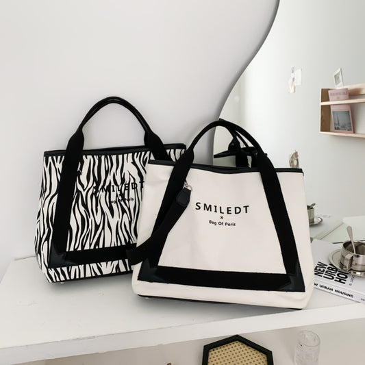 Women Fashion Casual Letter Pattern Large Capacity Canvas Tote Shoulder Bag