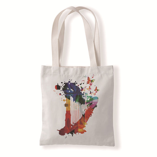 Women Fashion Guitar Music Notes Canvas Tote Bag